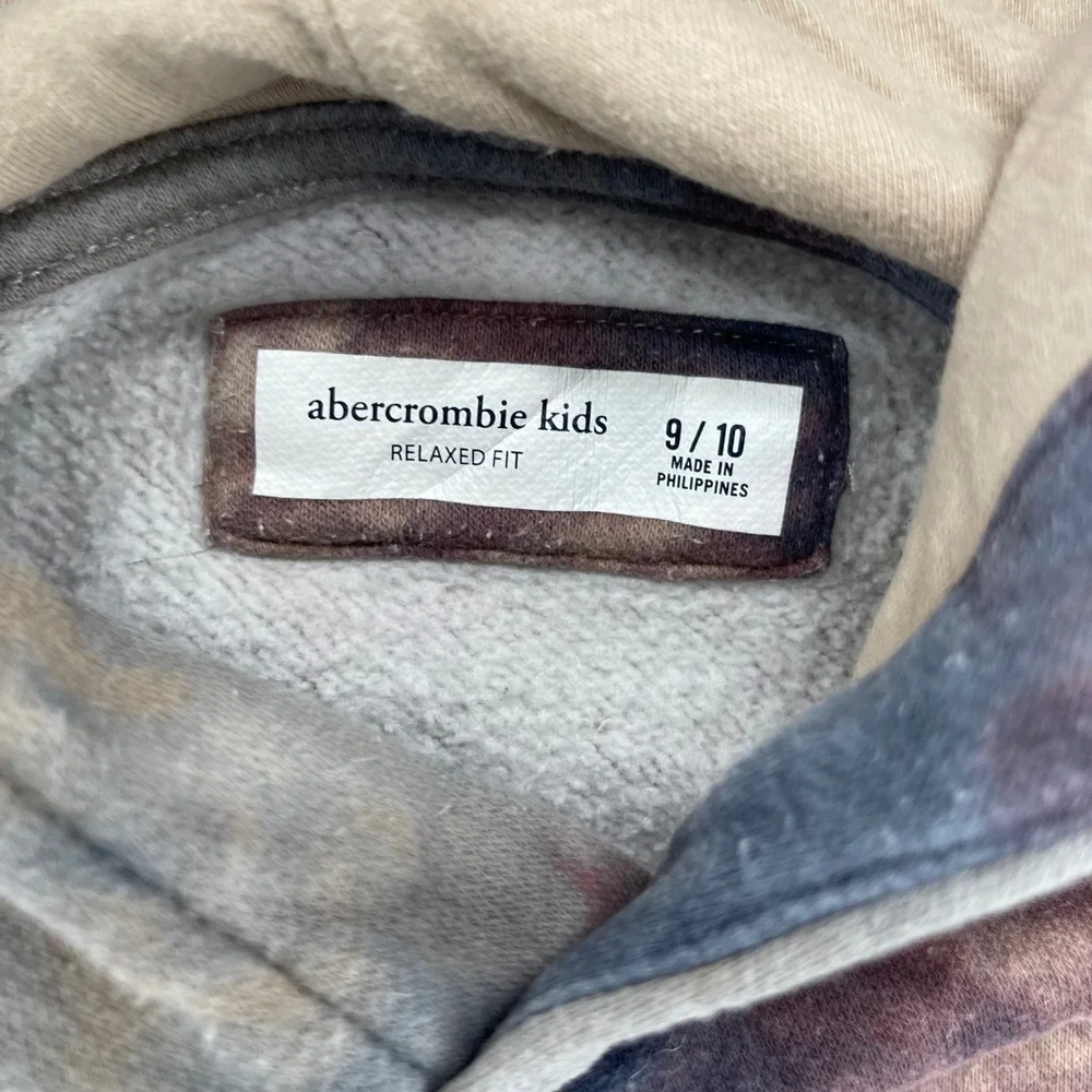 Abercrombie Hoodie Kids 9/10 Relaxed Fit Tie Dye Sweatshirt Blue Burgundy Tan